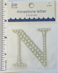 Letter N Rhinestone Sticker 2″ Clear Sliver Glitter Scrapbook Monogram Bling
