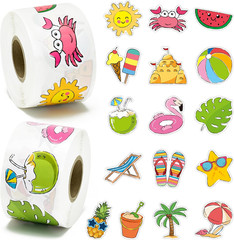 Summer Beach Roll Stickers – 1000Pcs Summer Beach Stickers in 2 Rolls Waterproof