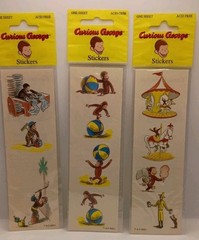 Vtg. NIP Mrs.Grossmans Curious George Sticker Strips 3pc. Lot Rare Red Header
