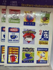 6 sealed sticker packs Heartline Hallmark COFFEE bean java espresso brew vintage