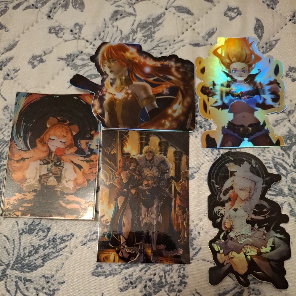 RWBY Holographic Sticker Lot X5 Pyrrha Yang Weiss Penny Size 3X3 Inches
