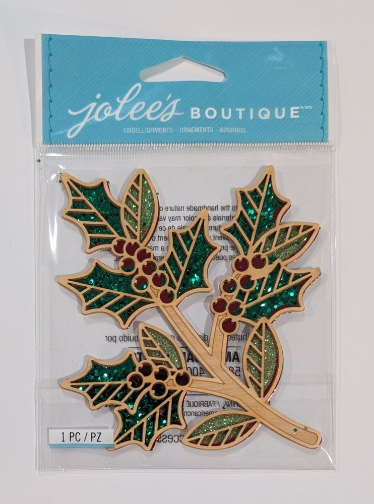 Jolee’s Large Wood Christmas Holly Scrapbooking Embellishment