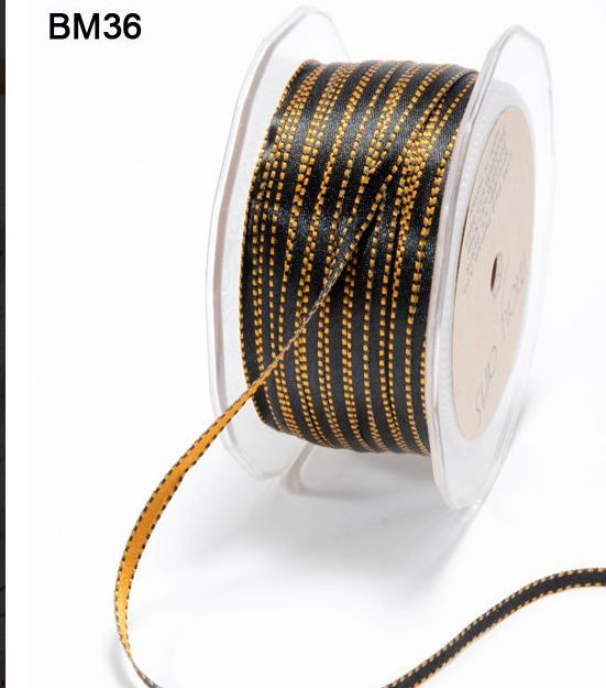 3/16 Inch Satin Reversible Stitched Edge –Gold/Black – BM36 – 5 Yards