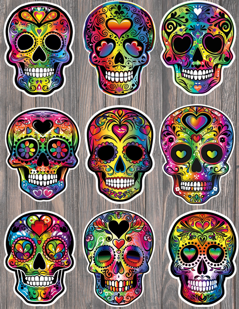 Rainbow Sugar Skulls Die Cut Vinyl Stickers Scrapbooking Laptop Waterbottle