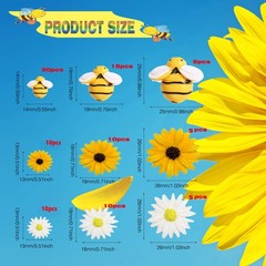DANUDON 100PCS Mini Bees for Crafts Resin Bee Daisy Flowers yellow, white