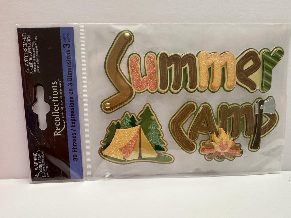 Recollections SUMMER CAMP scrapbooking Sticker Title Word FIRE TENT