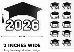 Class of 2026 Graduation Stickers – Black Foil, Clear Cap Labels for Envelopes,