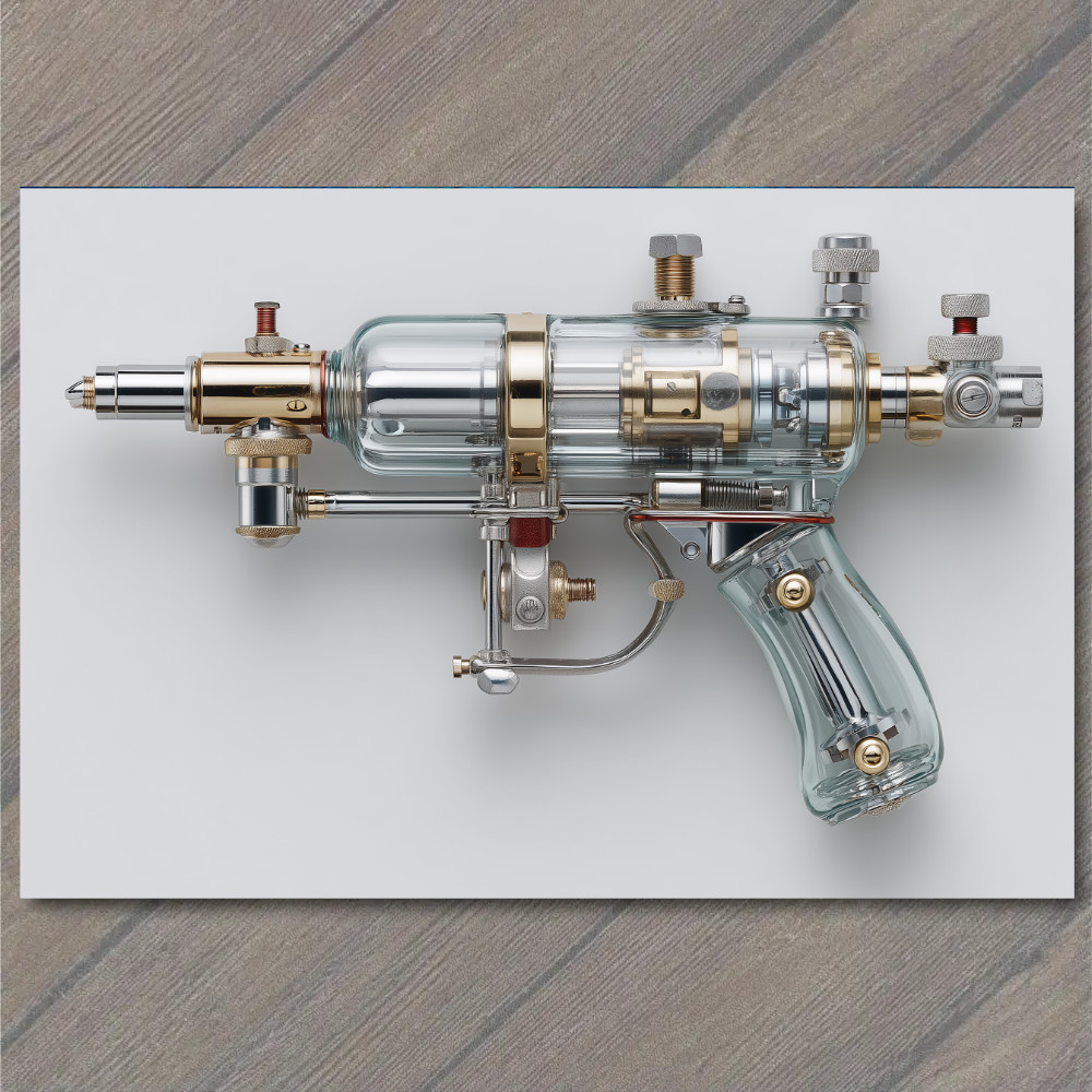 STICKER Steampunk Raygun Sci Fi Retro Space Weapon Chrome Glass Handle Details