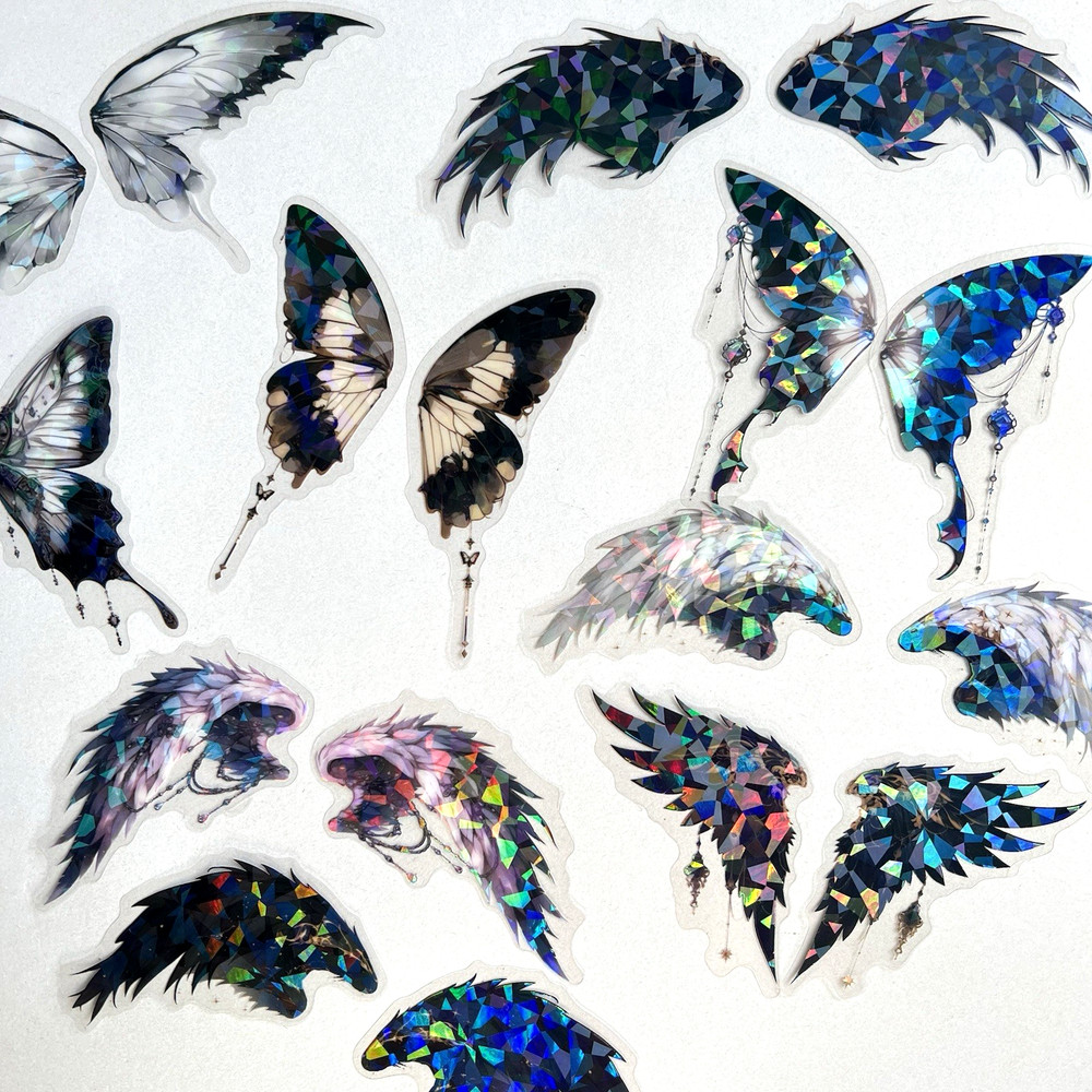 Holographic Dark Angel Butterfly Wing Stickers Scrapbook Journal Collage