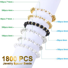 1800Pcs Silver & Gold Round Spacer Beads 3 Sizes Smooth Loose Ball Beads Alph…