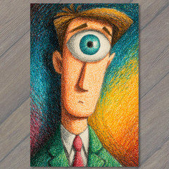 STICKER Cyclops Man Portrait Surreal One Eye Figure Bold Color Graphic