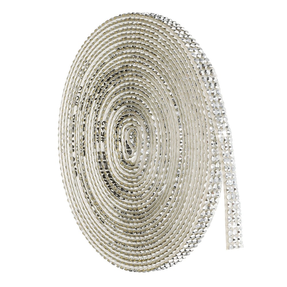 4 Yard 3 Row Self Adhesive Rhinestone Ribbon Crystal Strips Silver Tone