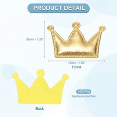 100Pcs Crown Appliques Sew on Patches, Shiny Crown Charm, Light Gold