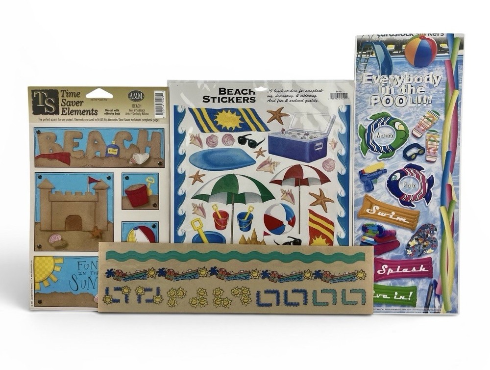 Lot of 4 X-Large Scrapbooking Stickers Beach Ocean Pool Water Summer Sun Sand