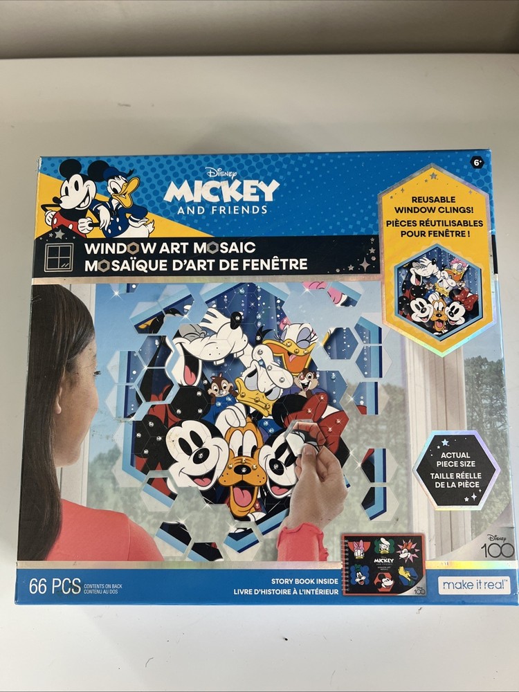 Disney Window Art Mosaic Mickey & Friends 66 pcs Reusable New In Box