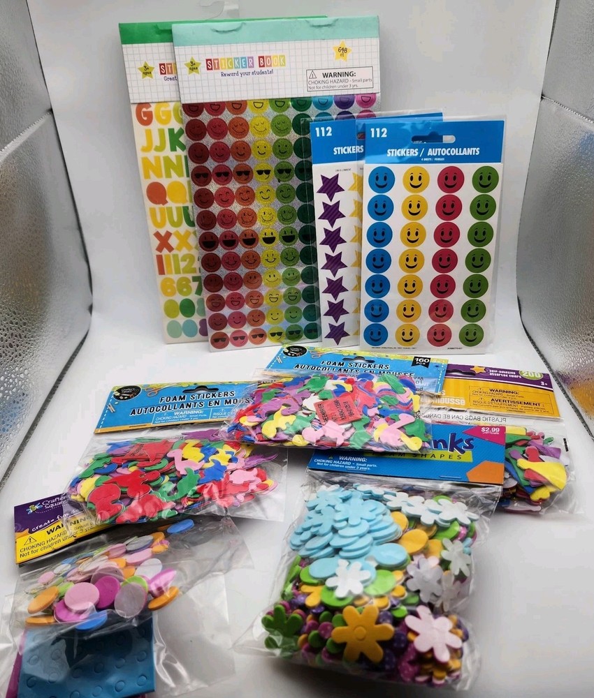 Craft Sticker Lot – Foam Shapes, Smiley Faces, Stars, Alphabet & Reward Stickers