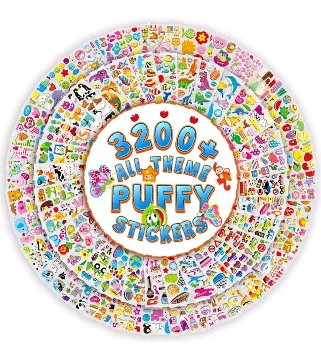 3200+ Stickers for Kids, 3D Puffy Stickers, 64 Different Sheets, Cute Animals…