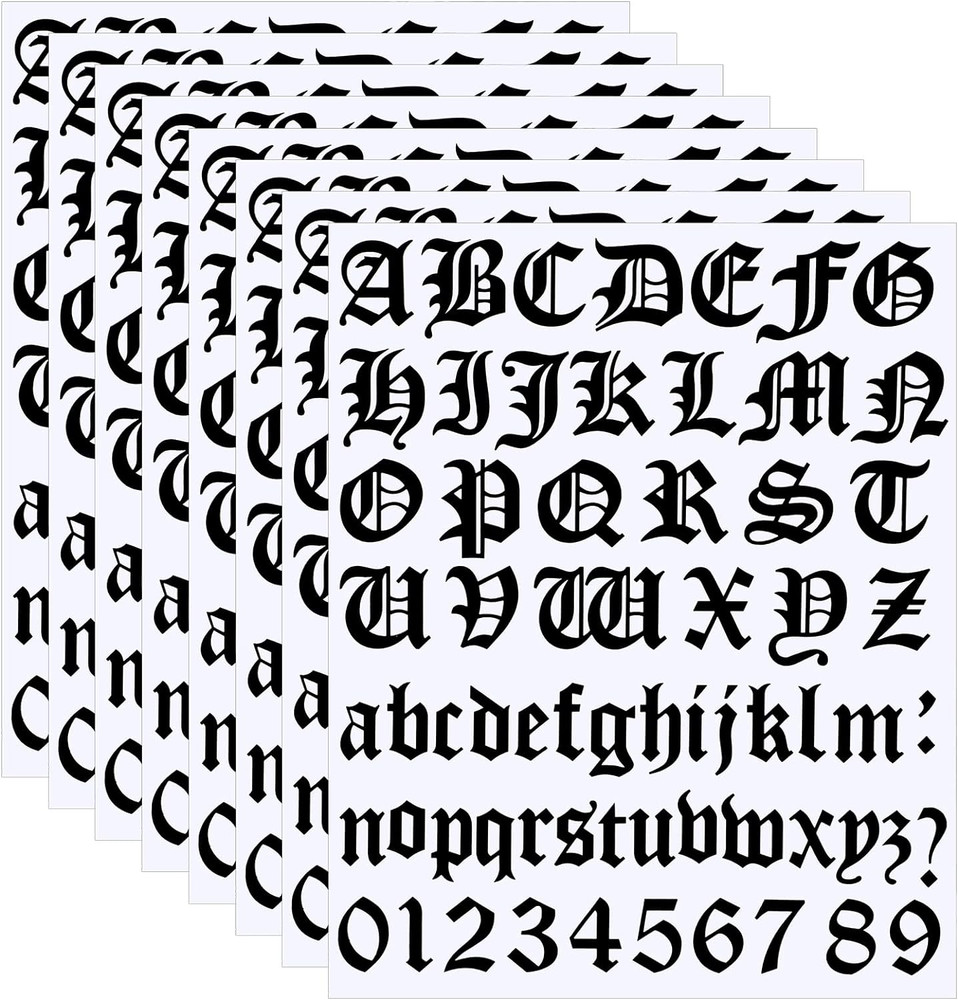 8 Sheets Letter Stickers Vinyl Old English Alphabet Number Stickers Self Adhe…