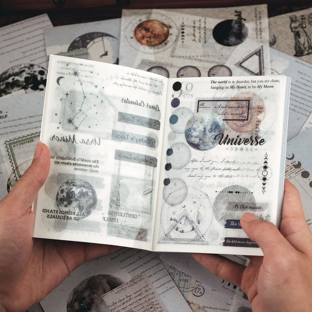 Celestial Themed Washi Stickers for Journaling, Vintage Ephemera Sticker with 1
