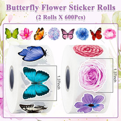 Butterfly Flower Sticker Rolls,1200Pcs (2 Rolls) 16 Design Butterfly Stickers fo