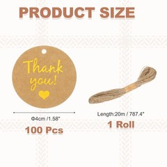 100 Pcs 1.6 Inch Thank You Gift Tags Round Paper Labels with String Brown