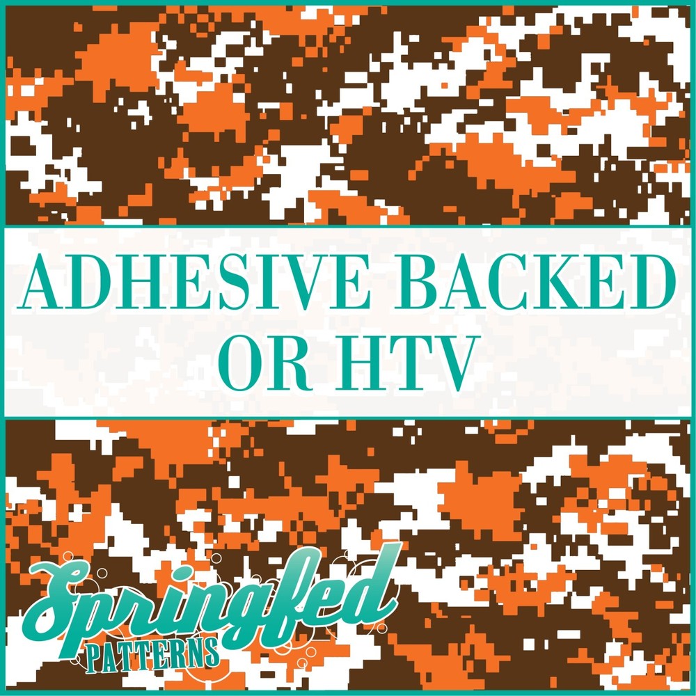 Digital CAMO in Orange, Brown & White Adhesive Vinyl or HTV Heat Transfer Vinyl