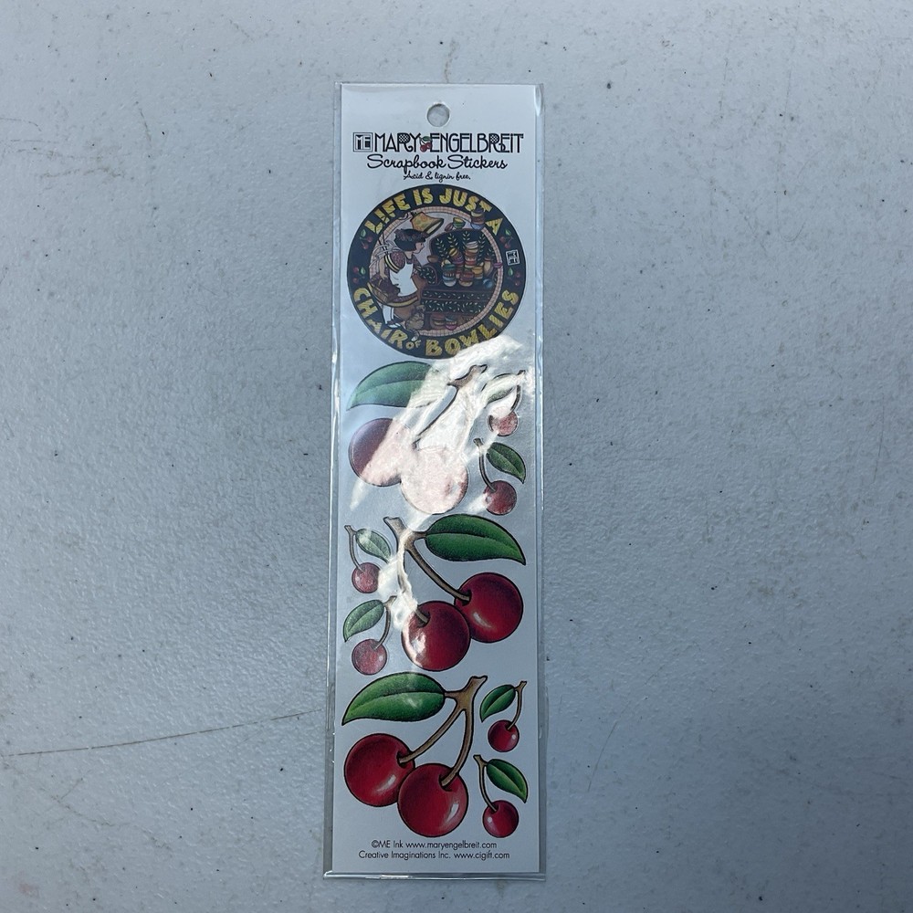 Vintage 90s MARY ENGELBREIT Stickers Cherries “Life Is Just A Chair Of Bowlies”