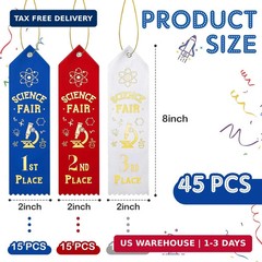 Taiyin 45 Pcs Science Fair Award Ribbons 1st, 2nd, 3rd Place Participation Prize