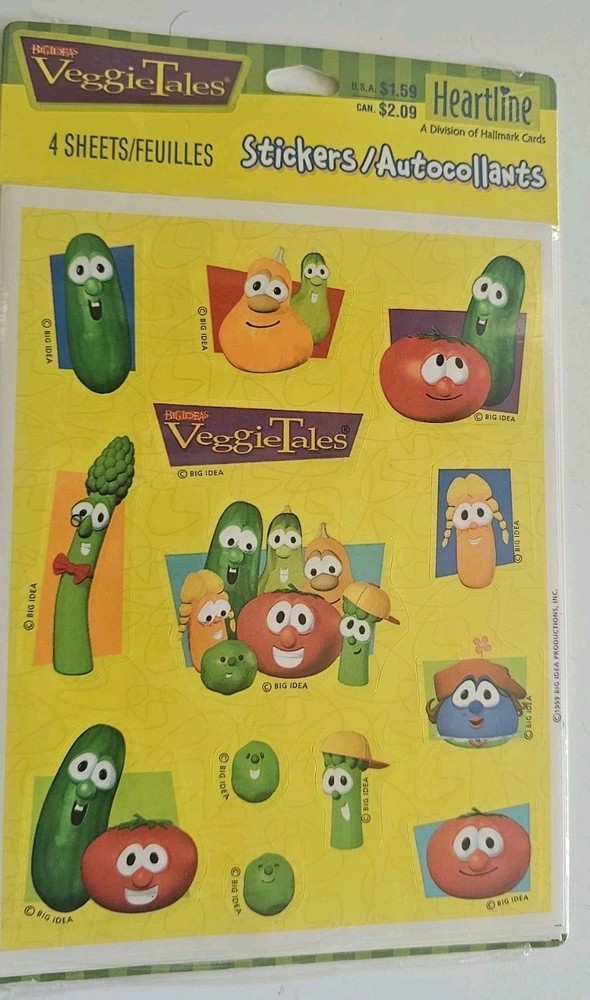 VTG Sealed Pack Veggie Tales Hallmark Sticker Sheets 4 Sheets 1 pack Made USA