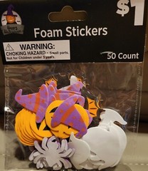 Halloween Foam Stickers 50 count Ghost, Bat, Jack O Lantern, Spider, Witch hat