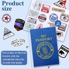 348 Pcs Blank Passport Book with Assorted Travel Journal Stickers Fake Passpo…