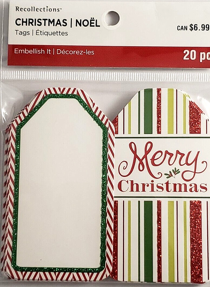 RECOLLECTIONS Christmas Glitter-Accented Die-Cut Tags – 20 pcs