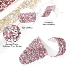 1 Inch x 1 Yard Crystal Rhinestone Sticker Ribbon Silver Pink