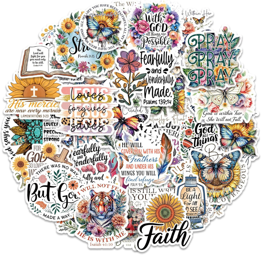 100 PCS Christian Stickers Jesus Bible Verse – Watercolor Floral Stickers for Jo