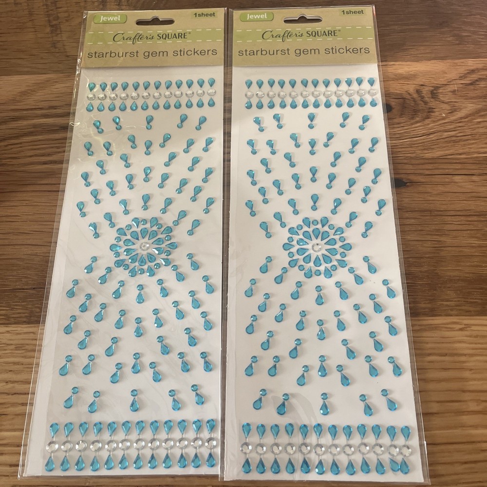 Crafters Square JEWEL STARBURST GEM STICKERS Blue/Clear 2 Sheet 3.75″X10.25″ NIP