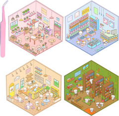 2 Sets Large 3D Sticker Scene House Stickers for Supermarket and Bookstore DIY