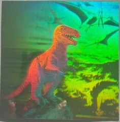 1992 HOLO T-REX STICKER with PTERODACTYL in BACKGROUND-GREAT DEPTH-GREAT COLORS