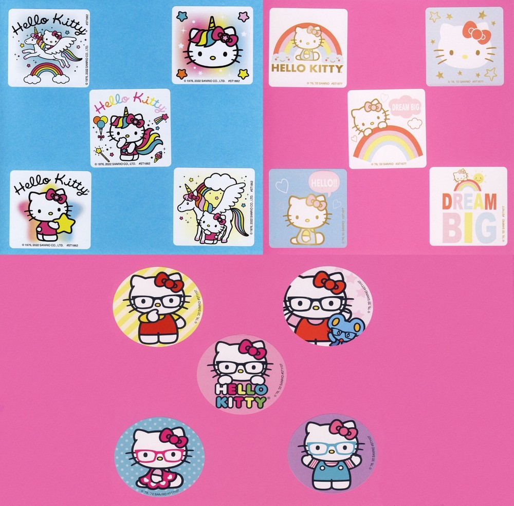15 Hello Kitty Assorted – Large Stickers – Party Favors – Rewards – Cat, Unicorn