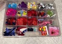 Container Of Miscellaneous Crafting Supplies Buttons And Variety Multi Colors