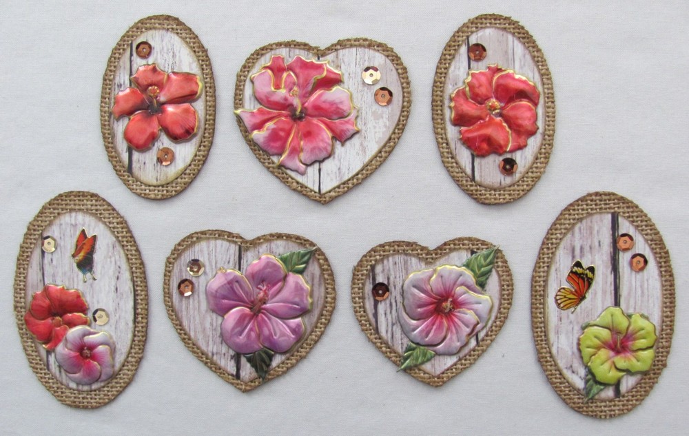 Handmade Paper Pieces 7 Scrapbooking Junk Journals Heart Embellishments Burlap