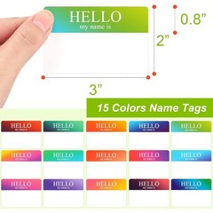 345 Pcs Name Tags Rainbow Sticker, Hello My Name is Stickers 15 Color, Hello My