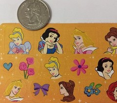 DISNEY PRINCESS Stickers(4″x 6-3/4″) Cinderella•Ariel•Belle•Jasmine •Aurora•Bows