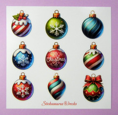 Christmas Ornaments Snowflakes & Stripes Sticker Sheet