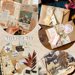 400 Sheets Vintage Scrapbook Paper Supplies, Diy Junk Journal Supplies, Bullet J
