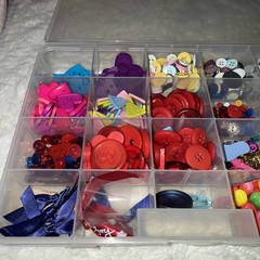 Container Of Miscellaneous Crafting Supplies Buttons And Variety Multi Colors