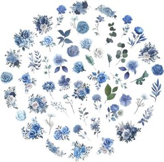 100 Pcs Blue Flower Stickers, Wildflower Stickers for Scrapbooking Junk Journ…