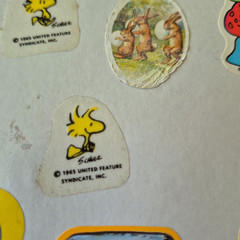 Vintage 1980s Sticker Album Book Puffy Hello Kitty Snoopy Apple Garbage Pail