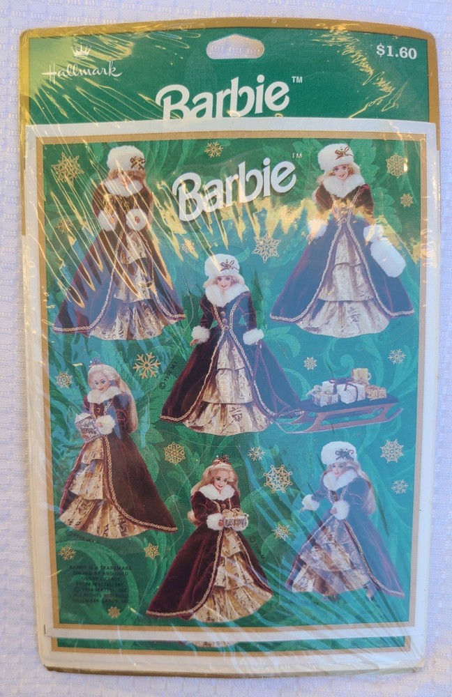 NEW Hallmark CHRISTMAS BARBIE VINTAGE RED DRESS 24 Stickers 4 Sheets Pack