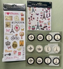 Large Lot PARIS Scrapbook Stickers, Paper Stack, Metal Brads & More! Jolee’s Etc