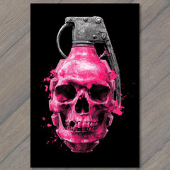 STICKER Vibrant Pink Skull Grenade Gothic Punk Weapon Dark